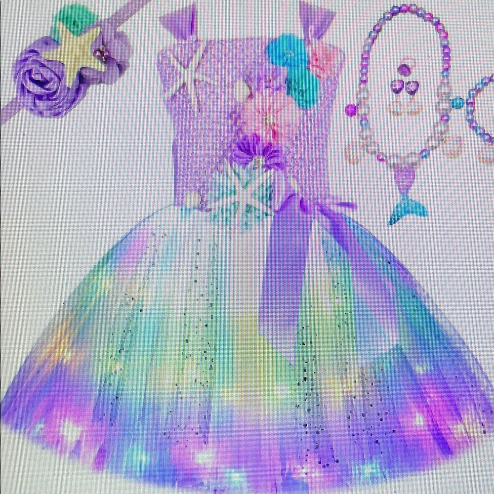 Mermaid Costume LED LIGHT UP Princess Tutu Purple and Mint Kids Accessory Set